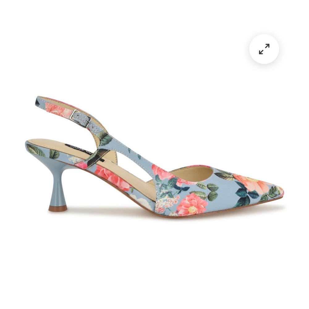 Nine West Blue and Pink Floral Kitten Heels